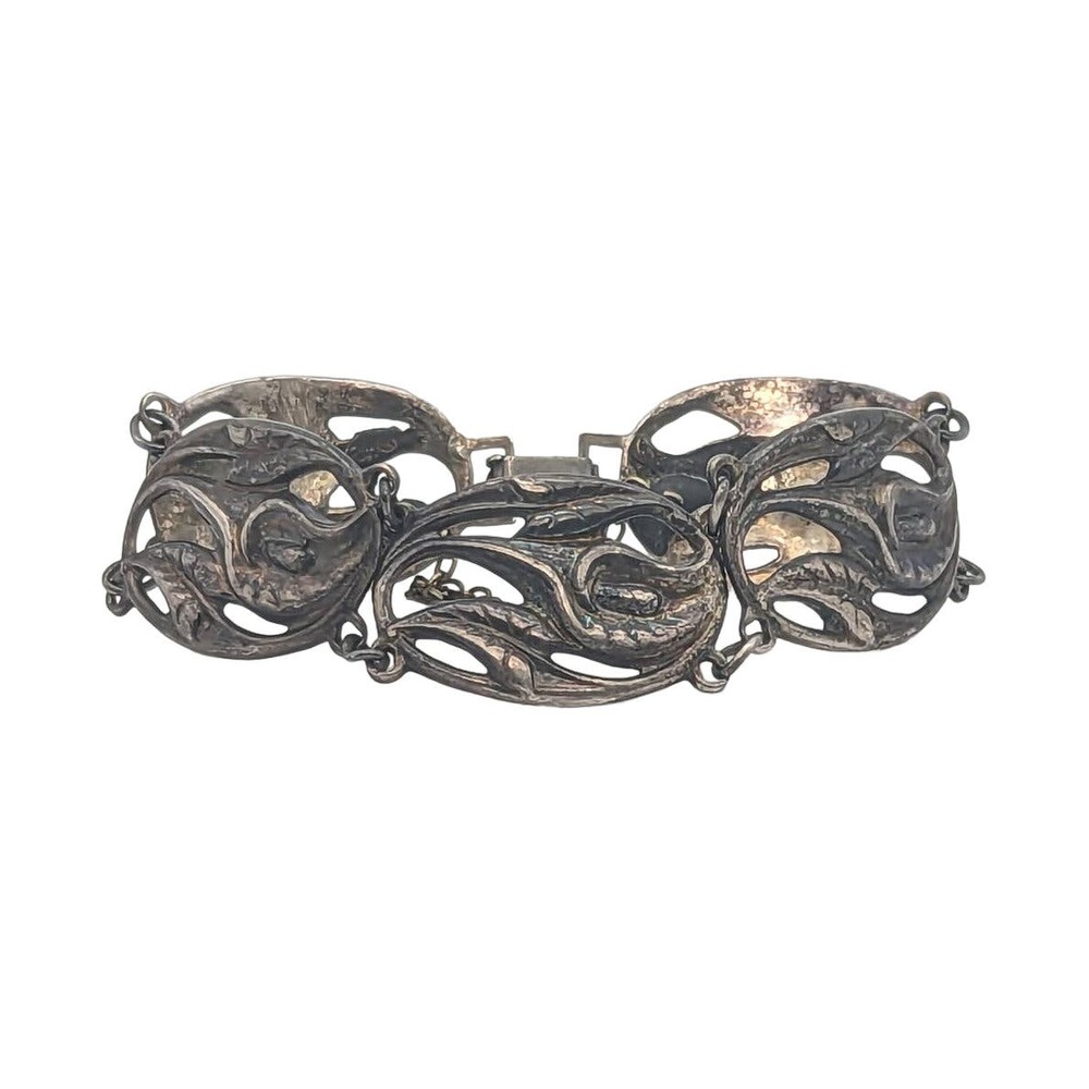 Vintage Danecraft Sterling Silver Calla Lily Bracelet w Added Chain Oxidized